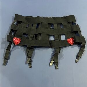 Frederick's of Hollywood Black Garter Belt with Red Heart Accents